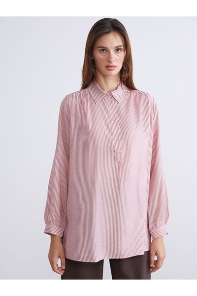 LC Waikiki Lcwaikiki Classic Shirt Collar Striped Oversize Women's Tunic