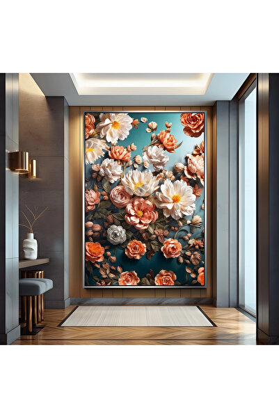 EMYA HOME Tablou pe pânză cu flori într-un cadru metalic argintiu