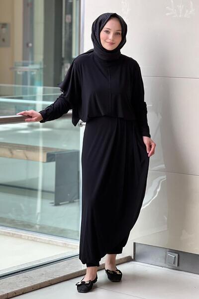 Nurcan Çetin Set tunică cu gât înalt, detaliu înfășurat, cu acoperire, pantal...