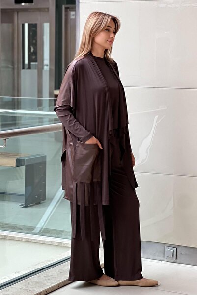 Nurcan Çetin Leather Patterned Pocketed Fringe Detailed Cap Trousers Triple Taım