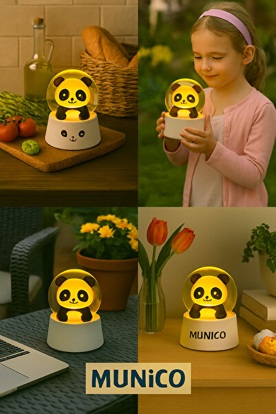 Munico Küçük Boy Panda Kar Küresi – 6.5 cm, Işıklı, Simli, Sevimli Masa Üstü ...
