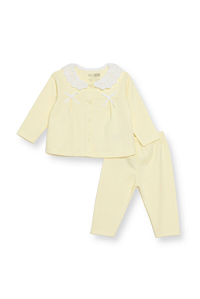 ebebek Hello Baby HelloBaby Kız Bebek Uzun Kol Pijama Takımı İnterlok Bebe Yaka Uzun Kol Reçme Paça
