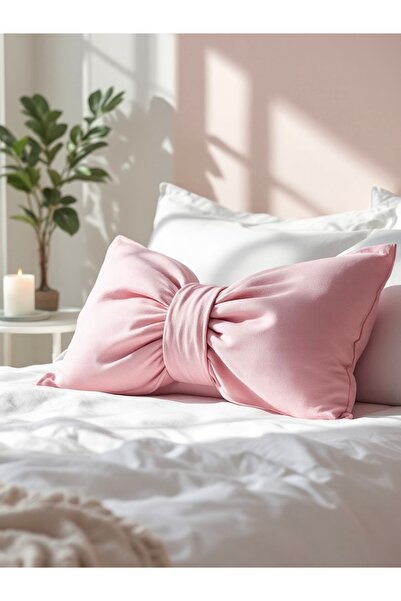 JACA وسادة زينة كبيرة الحجم من الكتان مع فيونكة (40×60 سم)