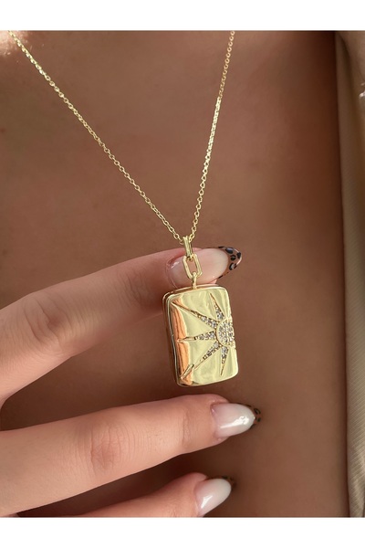 Twinssis Accessories Açılır Kapanır Zirkon Taşlı Güneş Dikdörtgen Kolye