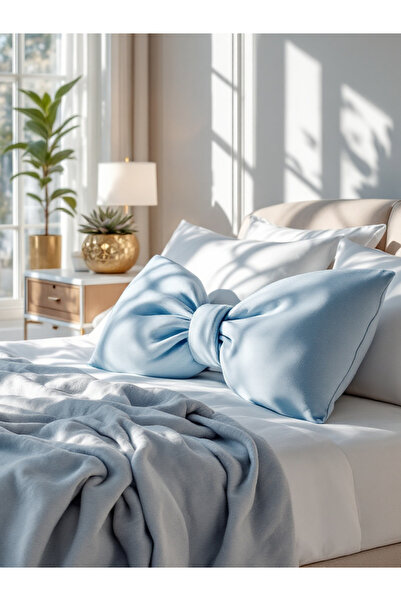 JACA وسادة زينة كبيرة الحجم من الكتان مع فيونكة (40×60 سم)