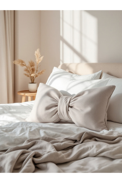 JACA وسادة زينة من قماش الكتان بتصميم فيونكة، وسادة هدايا مزينة بشريط فيونكة