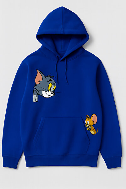 CLASSY.MODA Hooded Sweatshirt - 3 Thread Ruched - Kangaroo Pocket - Comfortable Fit - Tom & Jerry Printed Hoodie