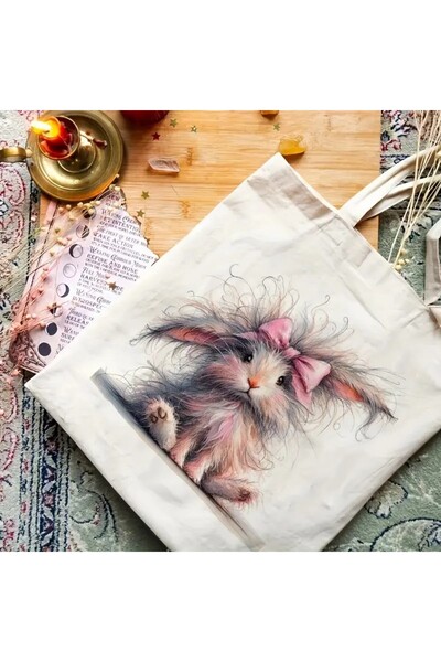 l'eivor Cute Rabbit Printed Women's Organic Cotton Hambez Bag