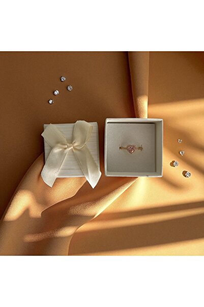 Sarego خاتم قلب وردي اللون قابل للتعديل باللون الذهبي