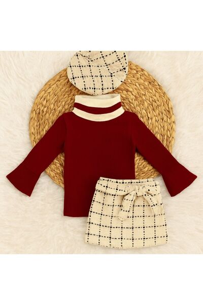 KOKOŞ BEBEK Kokoş Hat Skirt Chanel Fabric and Camisole Blouse 3-Piece Set