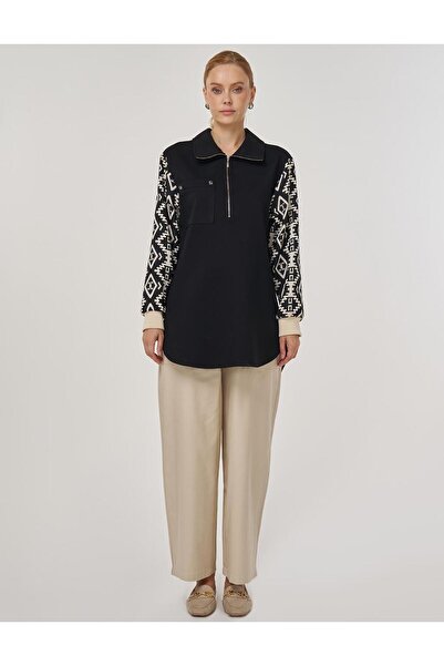 KYR Ethnic Pattern Rayon Tunic Black