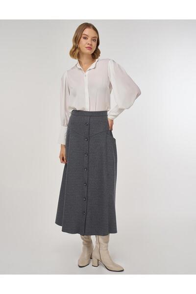 Kayra Buttoned Felt Skirt Smoked