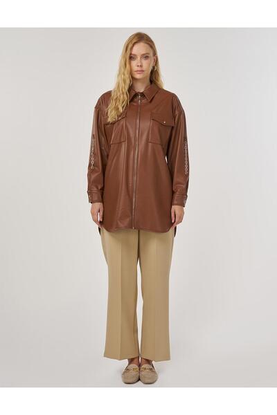 KYR Chain Detailed Faux Leather Tunic Tan