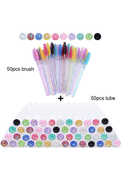 choice2 50 قطعة من أنابيب فرشاة الرموش الزجاجية المختلطة مع 50 قطعة من عصي ال...