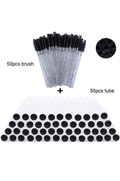 Choice5 50 قطعة من أنابيب فرشاة الرموش الزجاجية السوداء مع عصي ماسكارا من الكريستال ومشط الحواجب