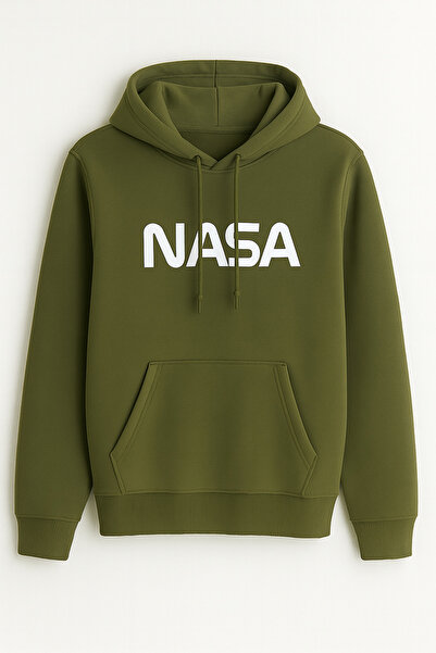 CLASSY.MODA Біла худі з капюшоном з принтом NASA - з кишенями-кенгуру - 3 нитки шардоне, унісекс, зручна худі