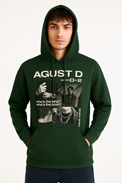 CLASSY.MODA سترة بغطاء للرأس مطبوعة من AGUST D - جيب على شكل كنغر - هودي مريح...