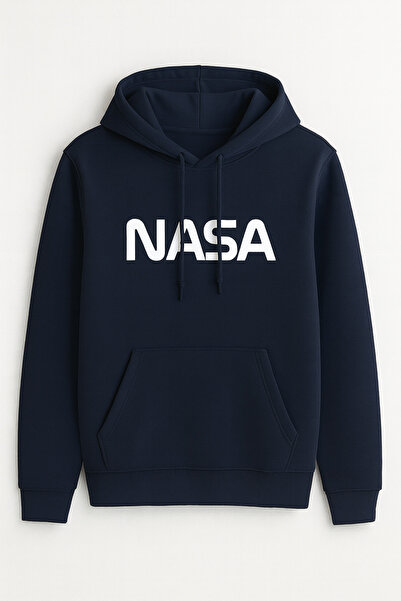 classy moda سويت شيرت أبيض بقلنسوة مطبوع عليه NASA - جيب كنغر - هودي مريح للج...