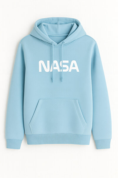 classy moda سويت شيرت أبيض بقلنسوة مطبوع عليه NASA - جيب كنغر - هودي مريح للج...