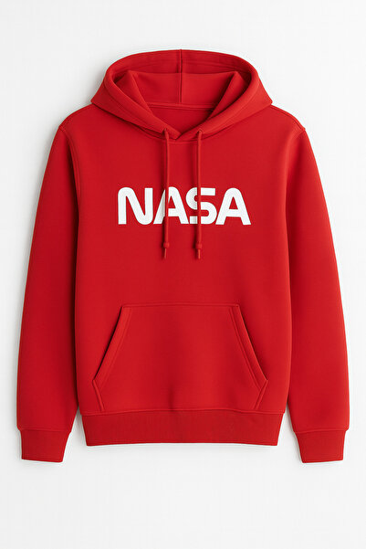 classy moda سويت شيرت أبيض بقلنسوة مطبوع عليه NASA - جيب كنغر - هودي مريح للج...