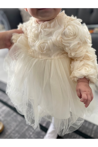 SweetMe Çiçek tülden uzun kol şık elbise