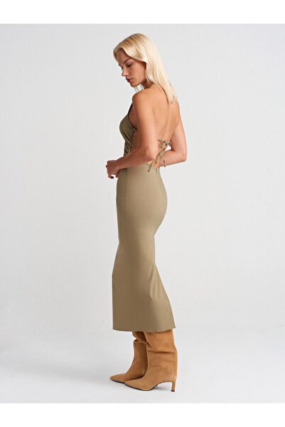 Dilvin 91518 Halter Neck Midi Dress-Çağla