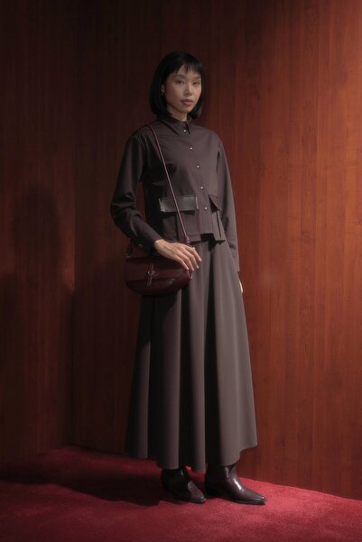 Nihan Cep Detaylı Etek Ceket Takım Kahve