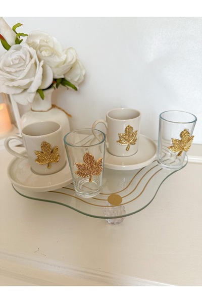 WERONY طقم قهوة بنقشة أوراق الشجر لشخصين، 6 قطع، 2 كوب شاي و2 فنجان