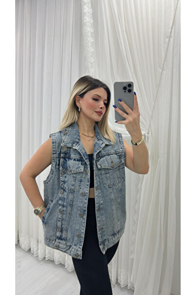 Store Düğme Detaylı Kot Yelek