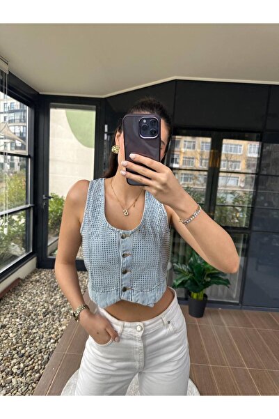 Mzr Collection Women's Stone-Decorated Denim Vest