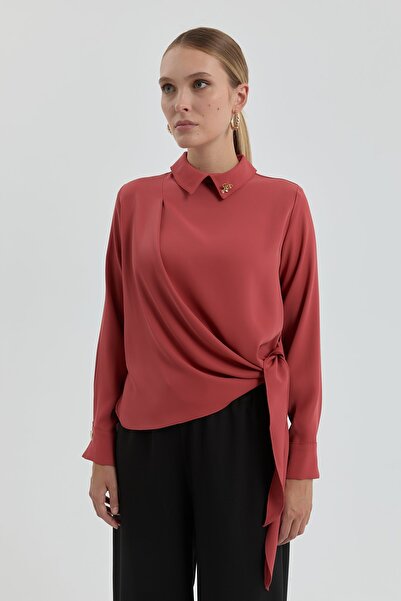 Nihan Bağlama Detaylı Bluz Kiremit