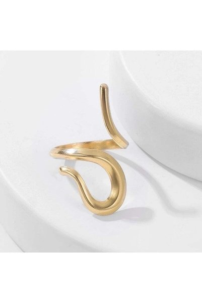 Pursehuit Gold colored ring, adjustable, made of stainless steel, stylized sn...