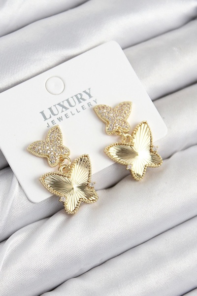 Clariss Brass Zircon Stone Butterfly Model Gold Color Women's Earrings