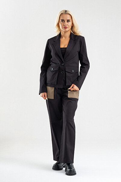 Bold & Young Women's Three-Pocket Lycra Cotton Unlined Blazer Jacket