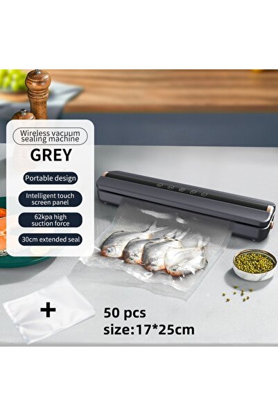 choice2 آلة غلق وإغلاق الأكياس بالهواء الأوتوماتيكية، مزودة بمنفذ USB لاسلكي، لون رمادي، 50 كيسًا، 15