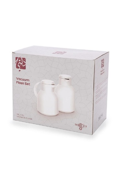 Dallaty Plastic Vacuum Flask 2 Pieces Set White
