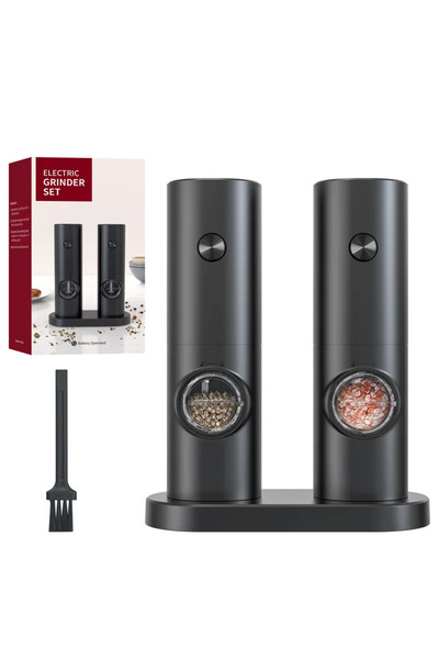 Choice مجموعة واحدة من مطحنة الفلفل والملح الكهربائية تعمل بالبطارية مع قاعدة أنيقة ومطحنة فلفل أوتوماتيكية