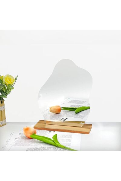 Slasa Vanity Mirror - Frameless Acrylic Cloud Tabletop Mirror with Wooden Stand