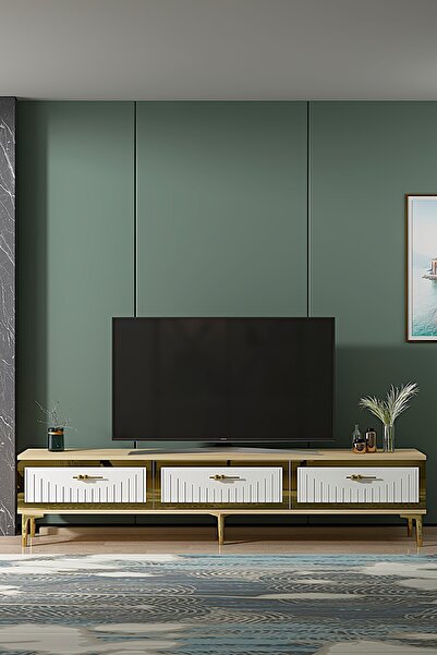 CENEYRA TSA1802DBG - TUNA TV STAND SAFİRMEŞE-BEYAZ-GOLD 180CM