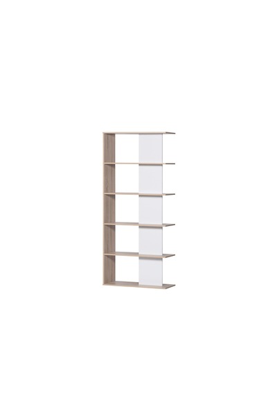 BAITY Decorative Shelving Unit 5 Tiers Malaysian Wood Beige and White - Size 180*30*80 cm