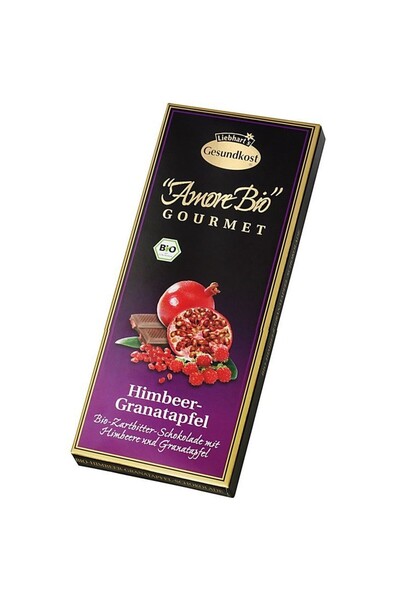 Liebhart's Gesundkost Ciocolata amaruie cu zmeura si rodie, 55% cacao, 100g Liebhart's Amore Bio