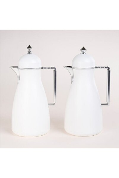 Dallaty 2 Pieces Plastic Vacuum Flask Koufa White & Silver 1L