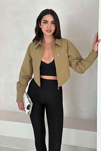 AsprinFashion Zipper Detail Jacket Green