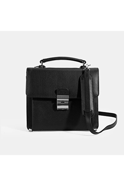 Desa Men's Black Leather Messenger Bag