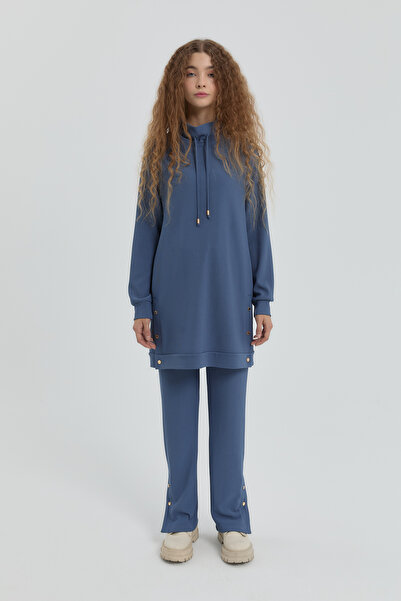 Nihan Side Detailed Knitted Trousers Tunic Set Indigo