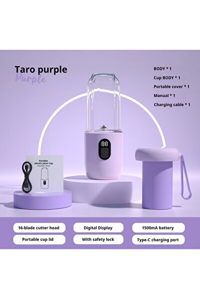 Choice PURPLE 500ML Portable Blender with Lid Rechargeable Wireless Orange Juicer 16 Stainless Blades USB S