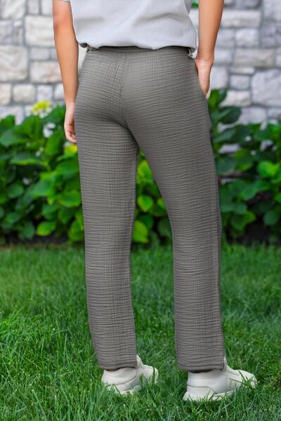 Eliş Şile Bezi Elastic Waist Multi-Pocket Muslin Women'S/Men's Unisex Summer Trousers Gray Gray