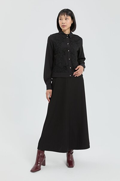 Nihan Dantel Detaylı Etek Ceket Takım Siyah