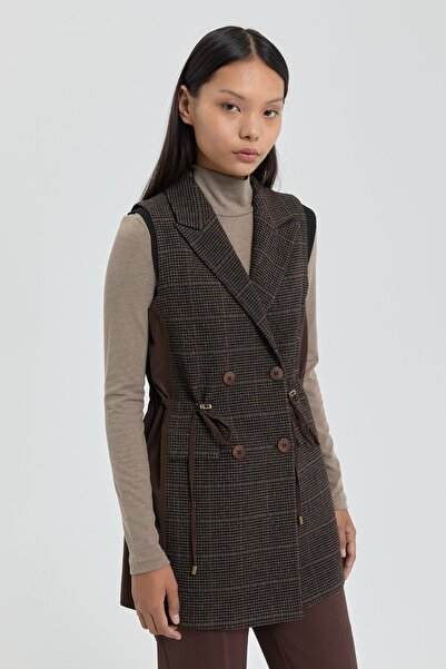Nihan Double-Breasted Plaid Vest Brown