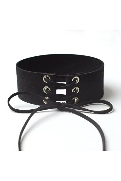 Pursehuit Choker negru, lat, cu șnur, din piele, Lara C4